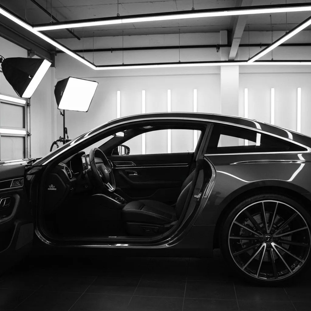 WRP Detailing Studio interior with luxury car receiving professional detailing service