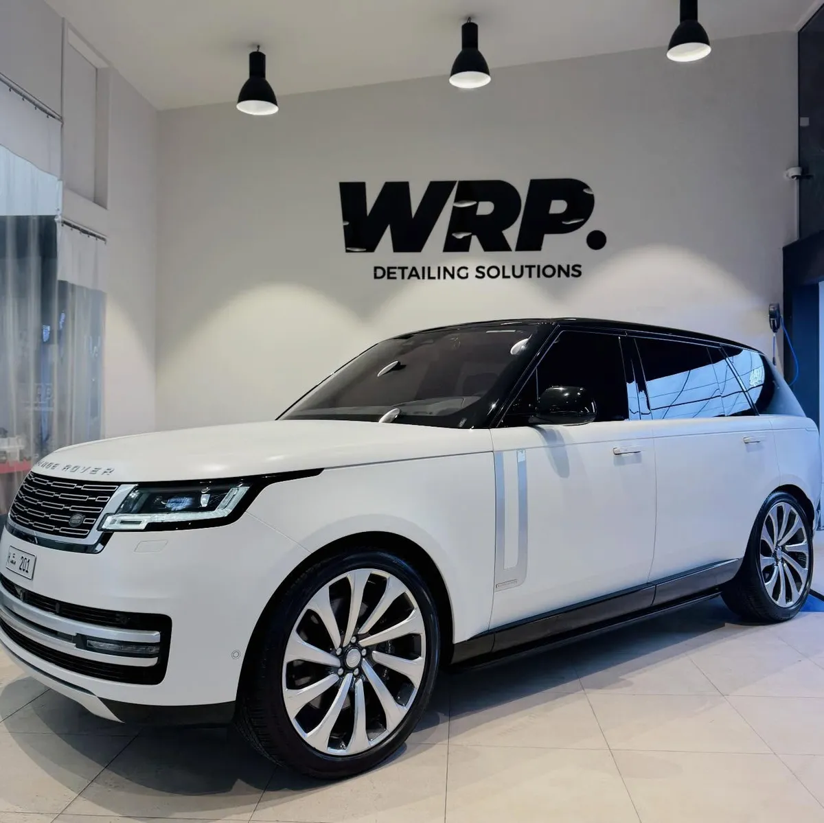 White Range Rover with paint protection film at WRP Detailing Studio in Dubai