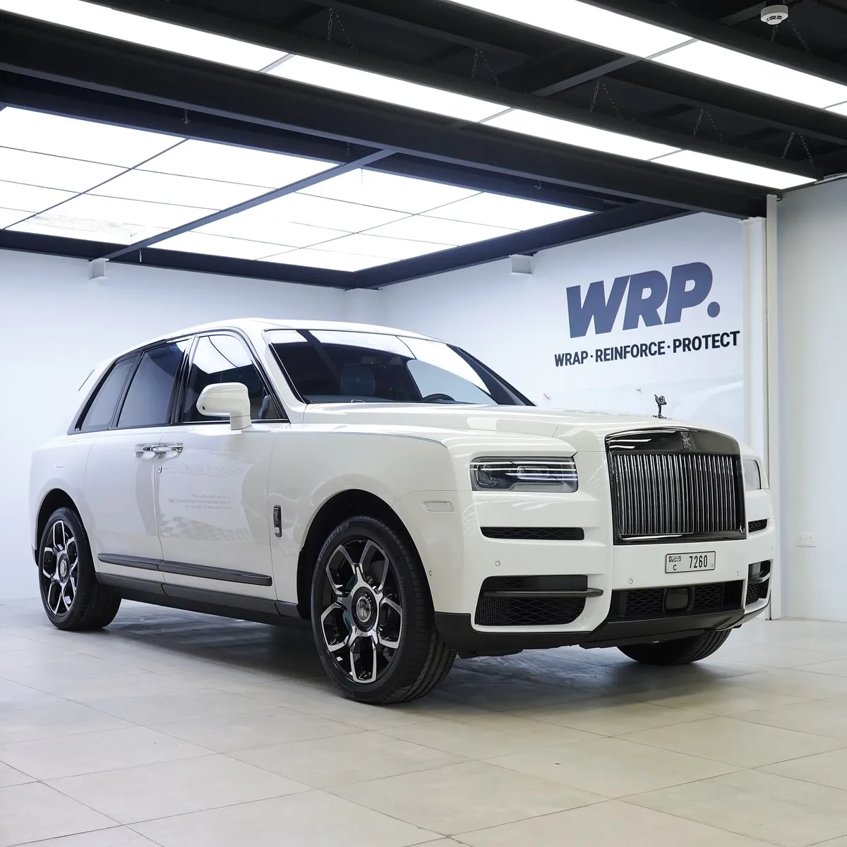 White Rolls-Royce Cullinan with paint protection film at WRP Detailing Studio in Dubai