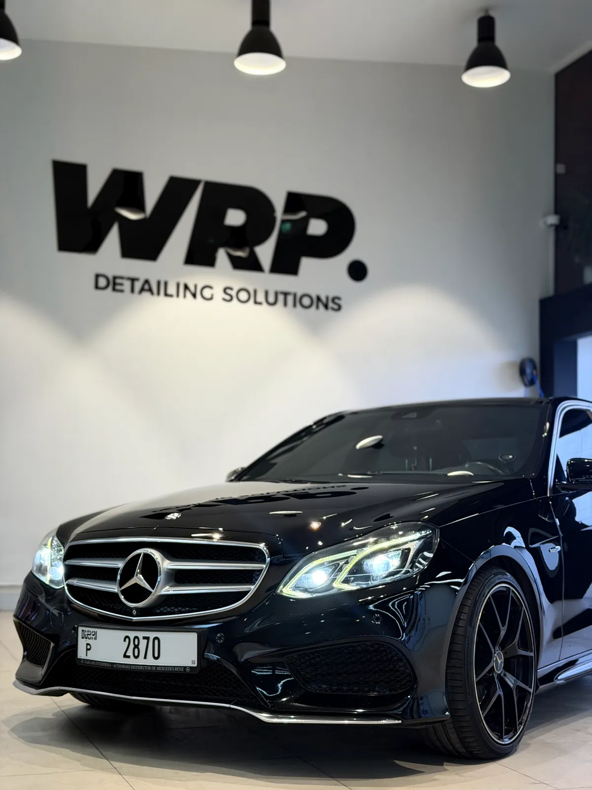 Black Mercedes-AMG E-Class with window tint at WRP Detailing Studio in Dubai