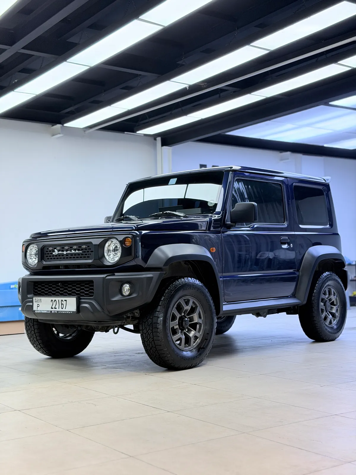 Navy Suzuki Jimny with window tint at WRP Detailing Studio in Dubai